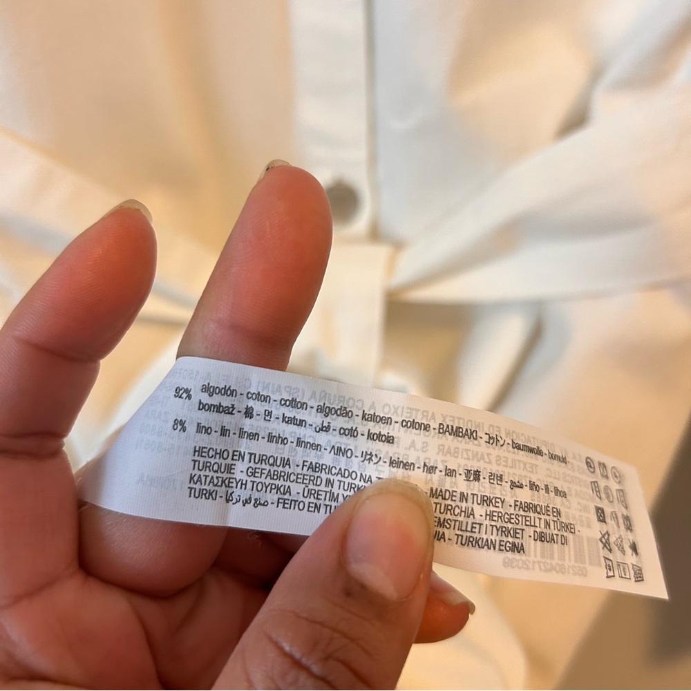 ZARA M Women’s Cotton Linen Blend Elegant Cream Button-Down Denim Belted Dress - Picture 10 of 12